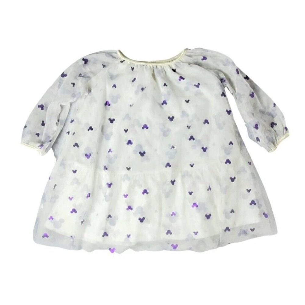 Disney Junior Mickey Mouse Dress Size 2T Tulle Overlay Purple White Sheer Flowy